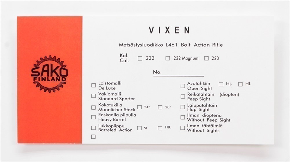 Sako Vixen L461 Rifle Pre-Import Vintage Box Label-img-0