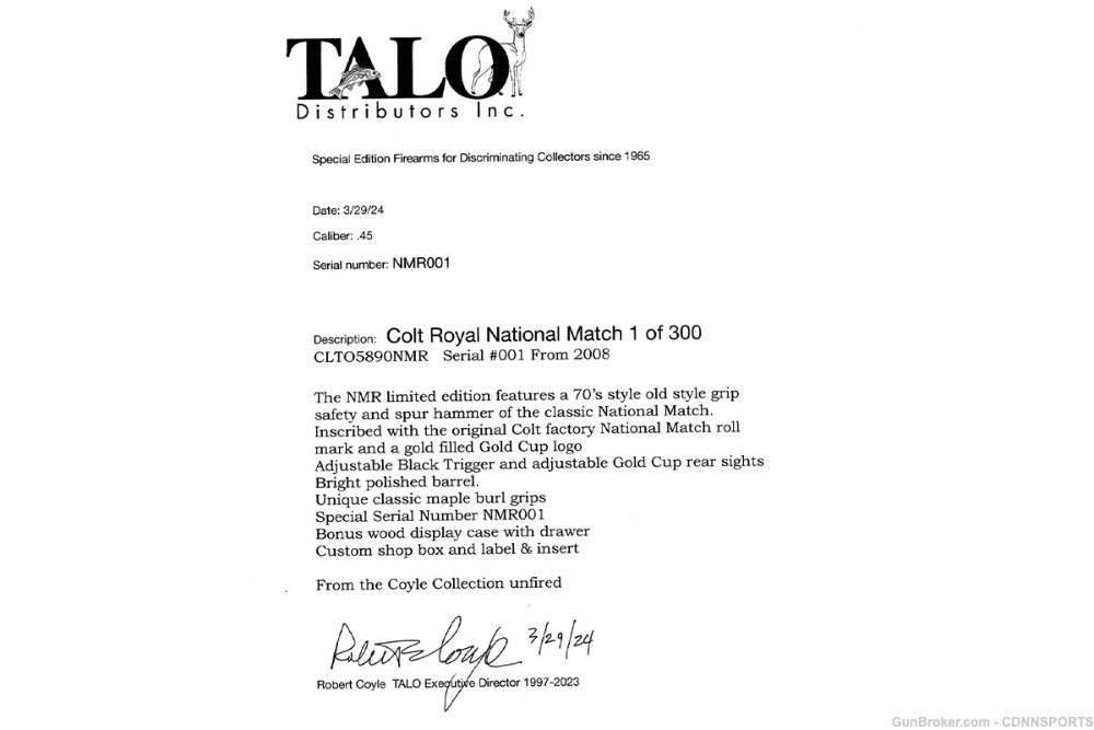 Colt TALO Royal National Match .45 1 of 300 w/Original Presentation Case-img-2