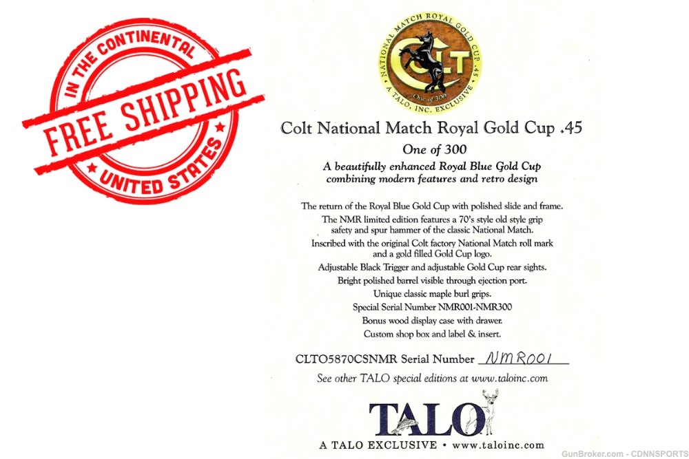 Colt TALO Royal National Match .45 1 of 300 w/Original Presentation Case-img-1