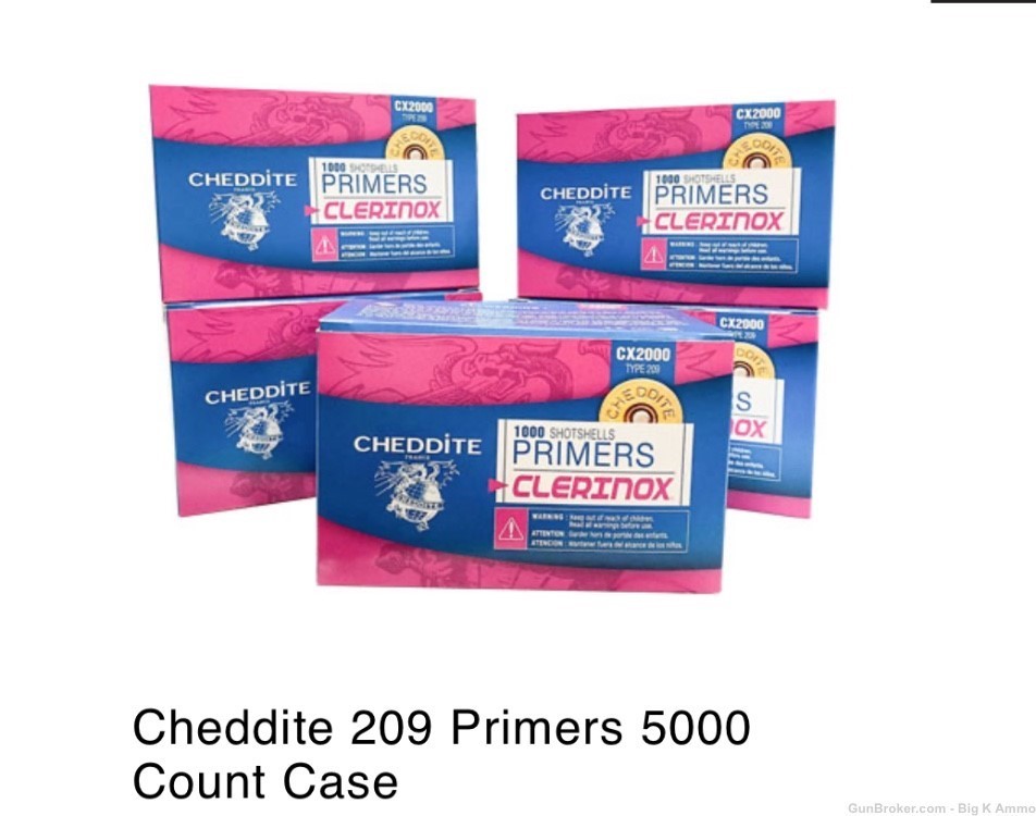 Cheddite cx2000 clerinox 209 shotshell primers 5,000 count 5000 count-img-0