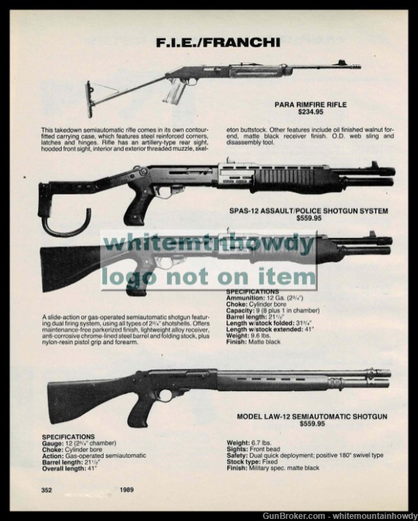 1989 AMERICAN M-100 Carbine AUTO-ORDNANCE 1927 Thompson PRINT AD-img-0