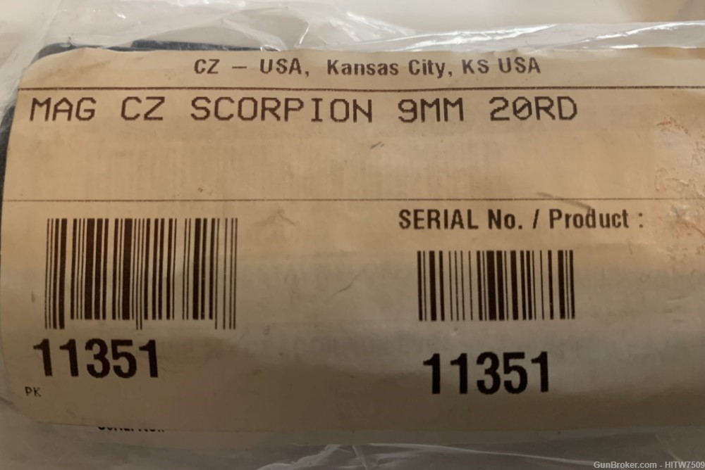 2 CZ Scorpion 9mm 20rd Magazines PN# 11351 QTY-2 Mags-img-2