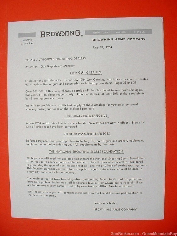1964 OEM BROWNING Catalog, Price Lists, Letter, Etc. Set - Scarce!-img-4