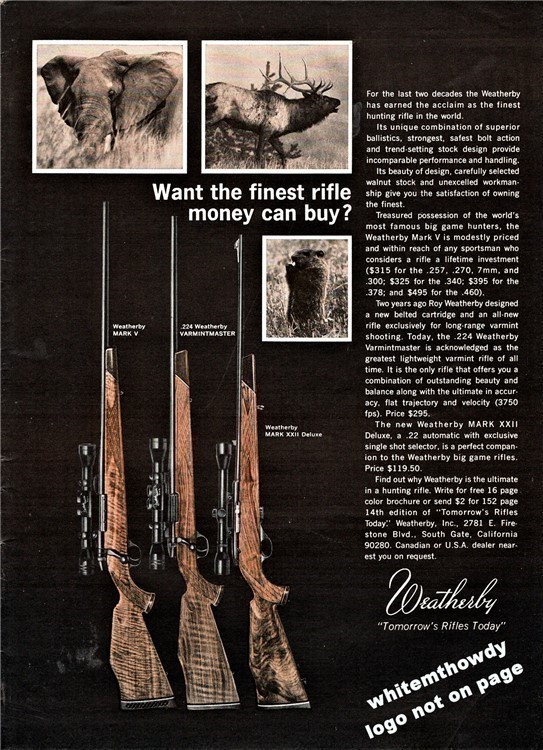 1967 WEATHERBY Mark VVarmintmaster and Mark XXII Rifle PRINT AD-img-0
