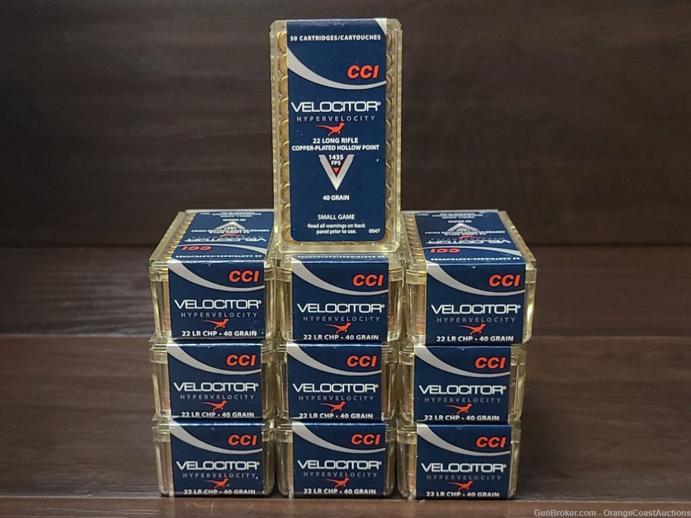 500 Rounds of CCI Velocitor .22 LR Copper Plated HP 40gr. Small Game Ammo-img-0