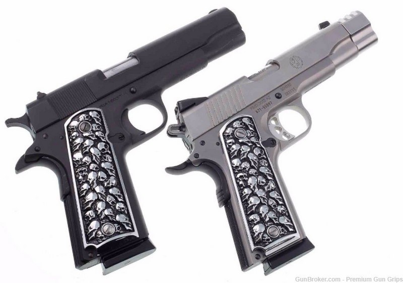 1911 Skull Grips  full-size for Colt and Clones Pewter Finish -img-2