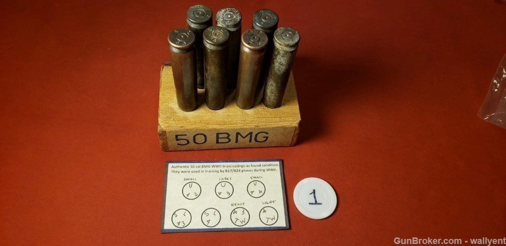 7 WW2 50BMG Brass Casings WWII Different Headstamps 50 cal bmg B17 B24 #1-img-0