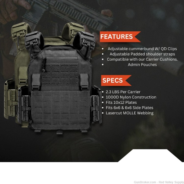 RVS Barrier 10x12 Lasercut QD Plate Carrier Tactical Vest Fits AR500-img-6