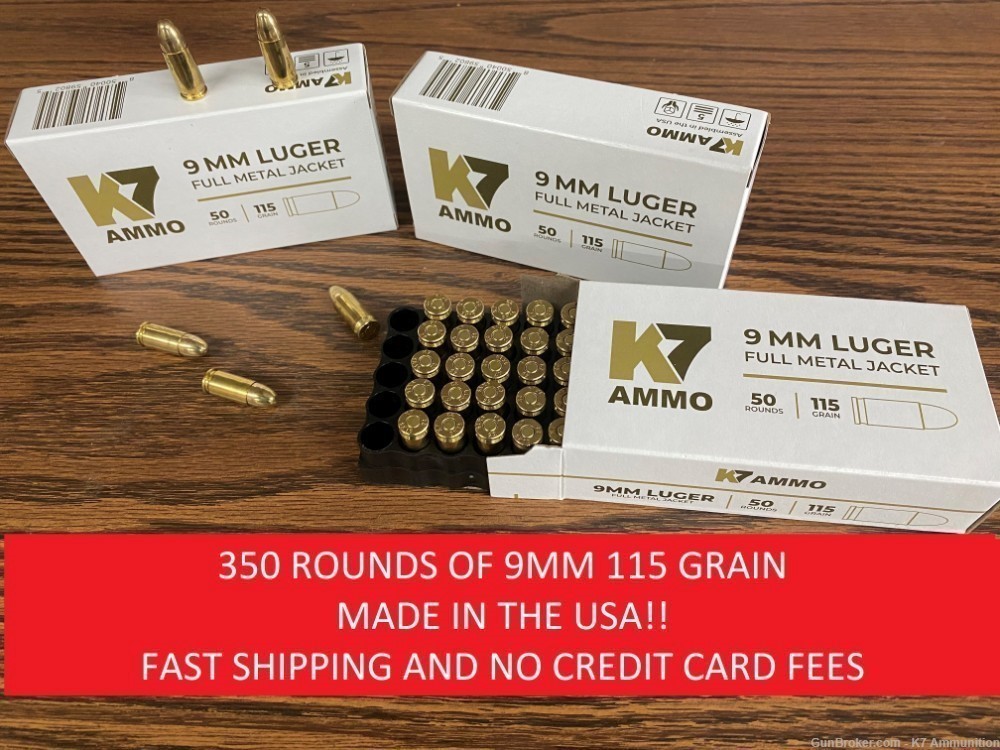 9mm 115 Grain Ammunition, 350 Rounds-img-0