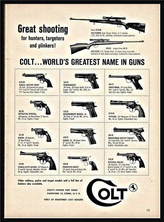 1959 COLT Revolver & Pistol AD Python Cobra Govt Commander Woodsman-img-0