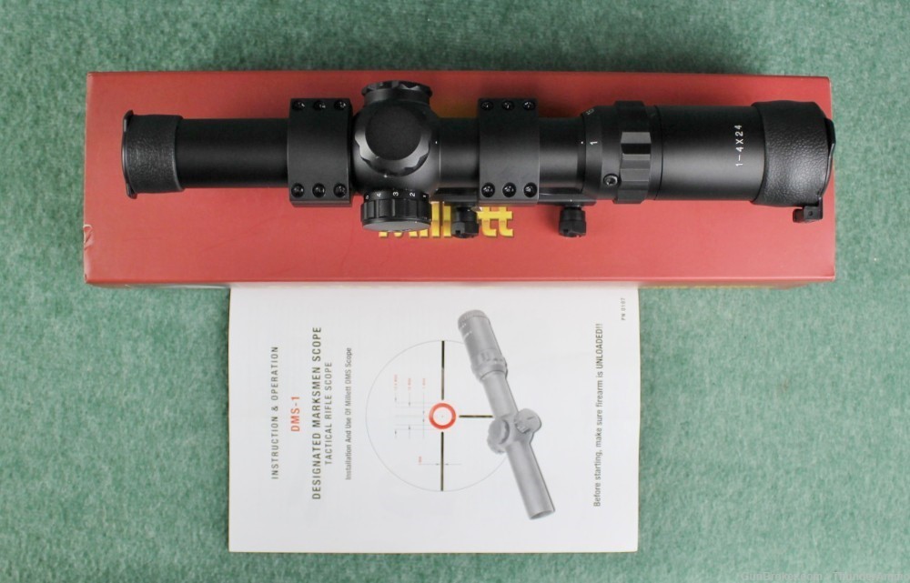 Millett DMS 30mm Donut Red Dot 1-4x24" Riflescope W/ Burris P.E.P.R. Rail-img-0