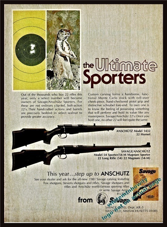 1981 ANSCHUTZ 1432 and SAVAGE ANSCHUTZ 54 Rifle PRINT AD-img-0