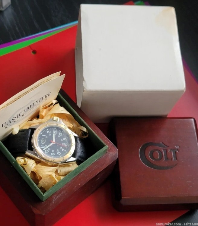 RARE! COLT Wrist Watch - 14k GOLD Bezel, Sharkskin Band - Brand NEW in Box-img-2