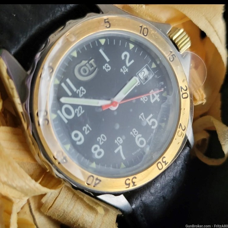 RARE! COLT Wrist Watch - 14k GOLD Bezel, Sharkskin Band - Brand NEW in Box-img-3