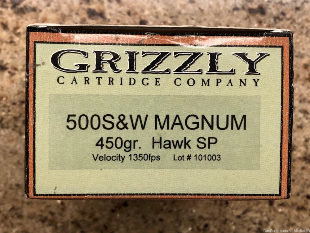 .500 S&W Magnum 450 gr Hawk Soft Point Grizzly Cartridge Co., 20 Rounds-img-0