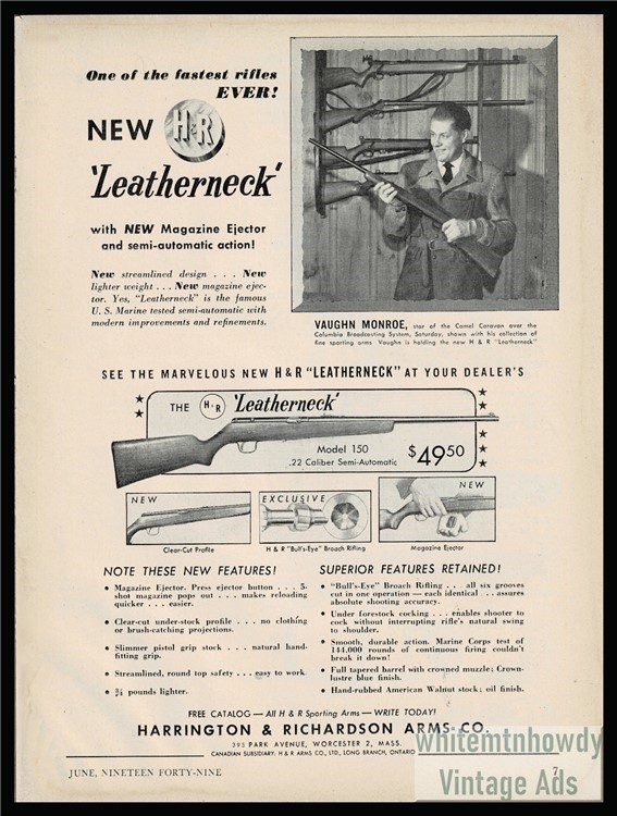 1949 HARRINGTON & RICHARDSON Leatherneck 150 Rifle PRINT AD-img-0