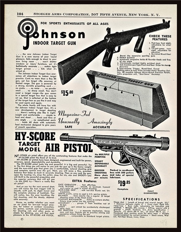 1948 JOHNSON Indoor Target Gun and HY-SCORE Target Air Pellet Gun PRINT AD-img-0