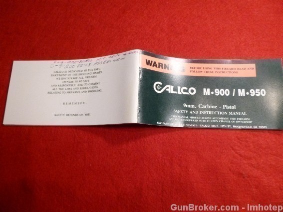 Calico M-900 And M-950 Owner's Manual -img-1