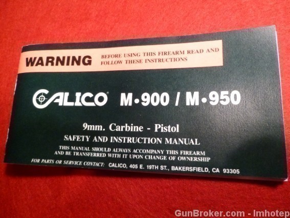Calico M-900 And M-950 Owner's Manual -img-0
