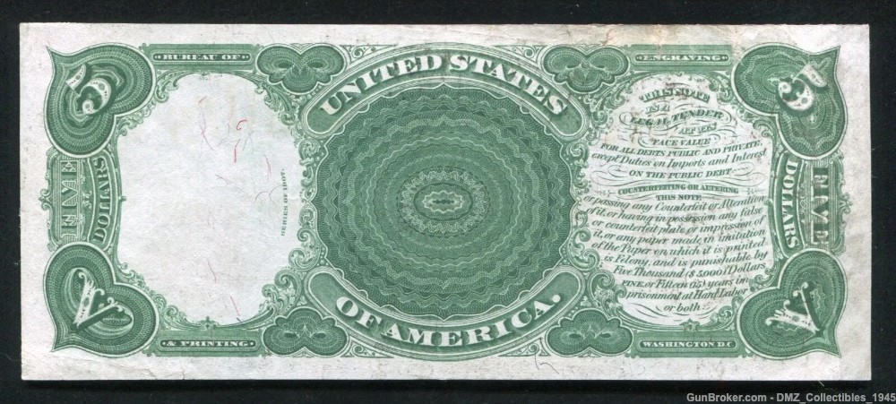 1907 US $5 Legal Tender Note Money Currency w/ Andrew Jackson-img-1