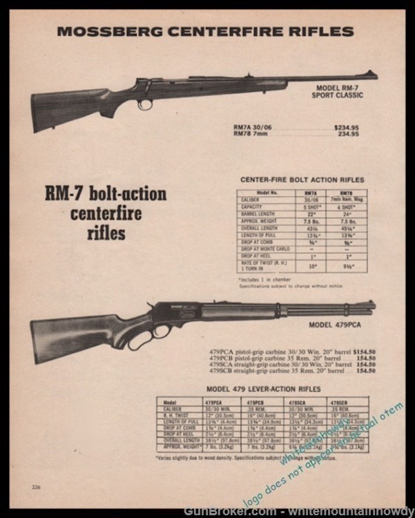 1980 MOSSBERG RM-7 Sport Classic and 479PCA Centerfire Rifle PRINT AD-img-0