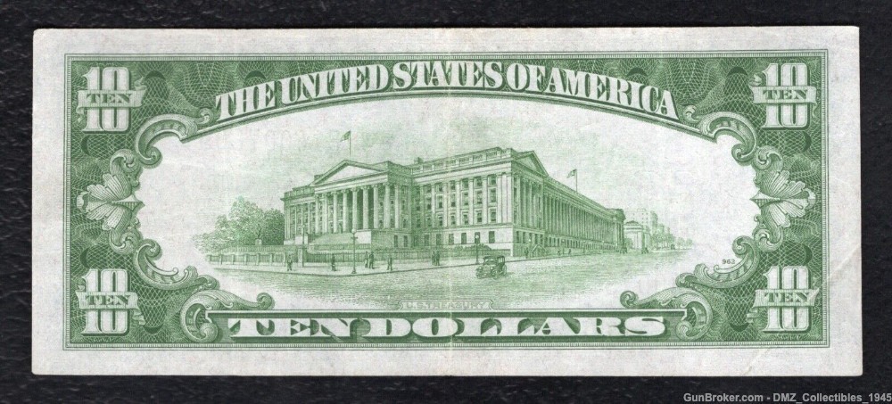 1934 US $10 North Africa Silver Certificate Note Money Note Currency-img-1
