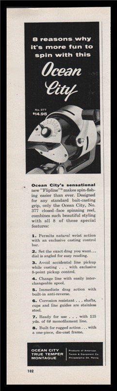 1958 OCEAN CITY Model 377 Fishing Reel PRINT AD-img-0
