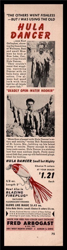 1950 HULA DANCER Fishing Lure Arbogast PRINT AD-img-0