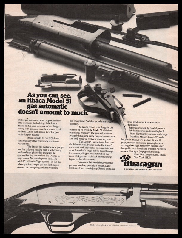 1973 ITHACA Model 51 Gas Auto Shotgun PRINT AD-img-0