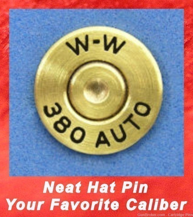 Winchester W-W   380 AUTO  Brass Cartridge Hat Pin  Tie Tac  Ammo Bullet-img-0
