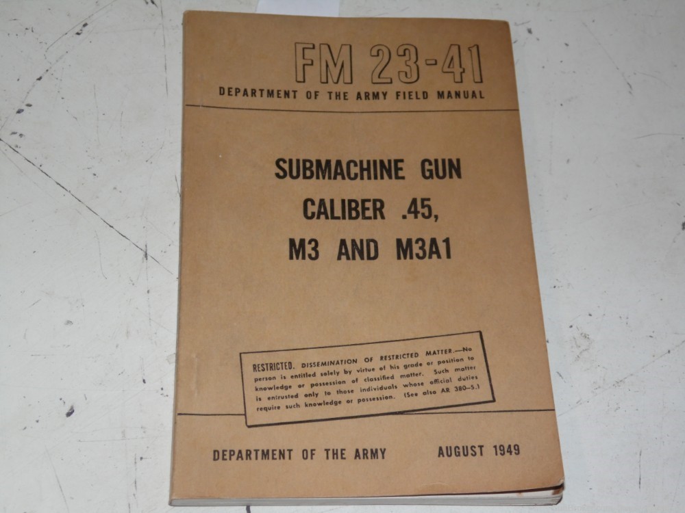 Vintage Army Field Manual FM 23-41 for Submachine Gun .45 Cal M3 M3A1-img-0