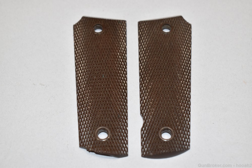 Nice Original Keyes Fibre 1911A1 Late Style Checkered Grip Panels-img-0