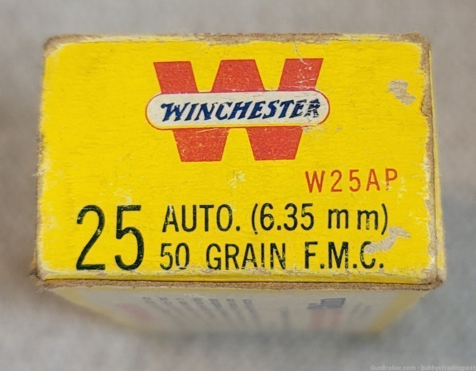 VINTAGE 1960'S WINCHESTER. 25 AUTO 50 GR FULL METAL CASE 23 COUNT RARE -img-4