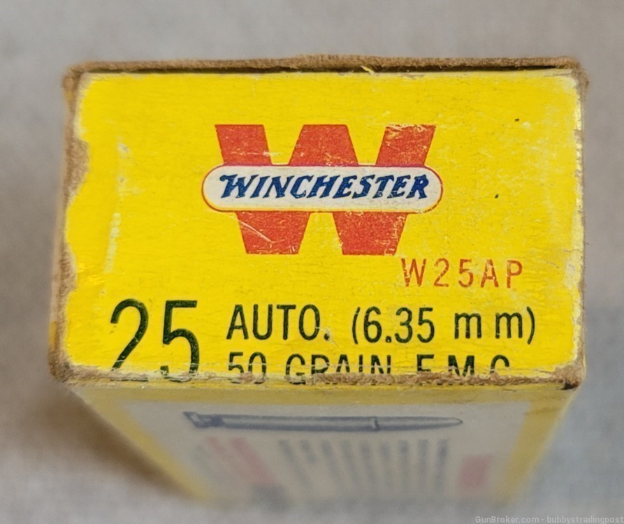 VINTAGE 1960'S WINCHESTER. 25 AUTO 50 GR FULL METAL CASE 23 COUNT RARE -img-5