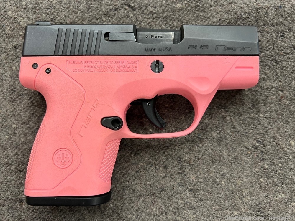 Beretta Nano, 9mm has Black and Pink Grip Frame, 2-6round mags-img-1