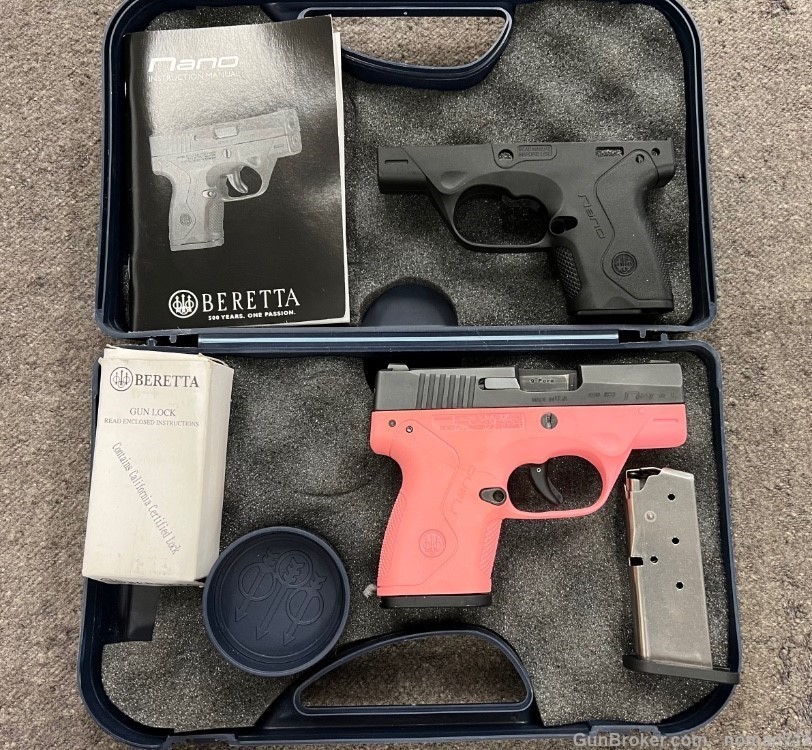 Beretta Nano, 9mm has Black and Pink Grip Frame, 2-6round mags-img-0