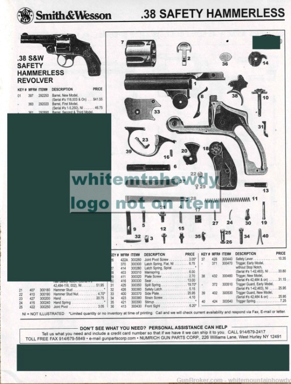 1999 SMITH & WESSON .38 Safety Hammerless Revolver Parts List-img-0