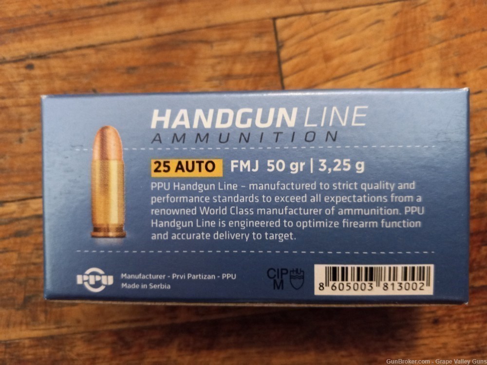 PPU .25 ACP - High Quality Ammo - 50gr - FMJ - Cheapest Price - 100 rounds-img-2