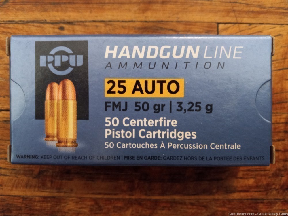 PPU .25 ACP - High Quality Ammo - 50gr - FMJ - Cheapest Price - 100 rounds-img-0