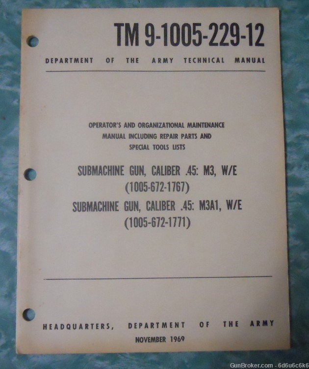 Submachine Gun. ca;. 45 M3 operators and maintenance manual - 1969-img-0