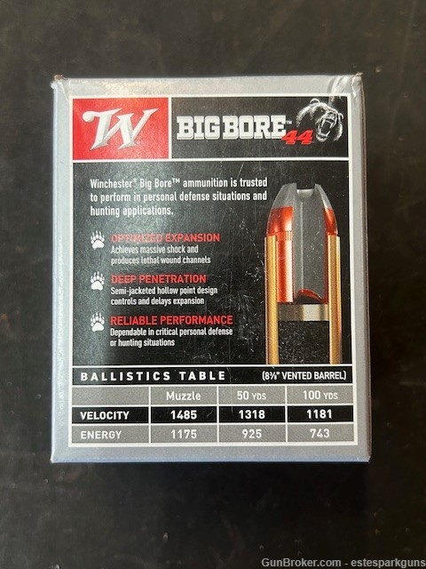 Winchester Big Bore Ammo 44 Rem Mag 240 Grain 20 Rounds-img-2