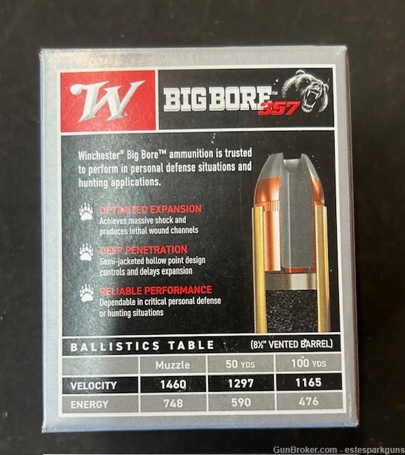 WINCHESTER BIG BORE 357 MAG 158GR. SJHP X357MBB 20 Rounds-img-2
