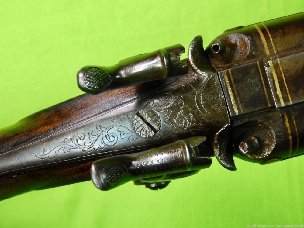 Auc Antique 19c German Percussion Damascus Double Barrel Hunting Rifle $350-img-4