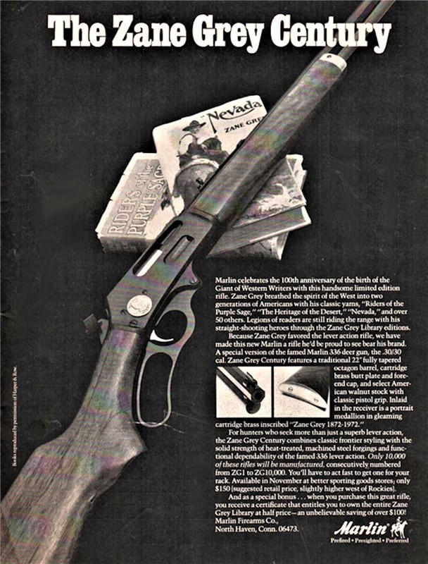 1972 MARLIN Zane Grey Century Rifle PRINT AD-img-0
