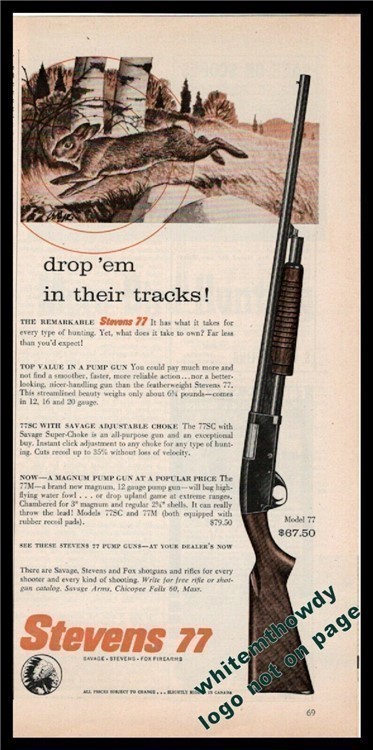 1958 STEVENS Model 77 Shotgun PRINT AD Rabbit Hunting-img-0