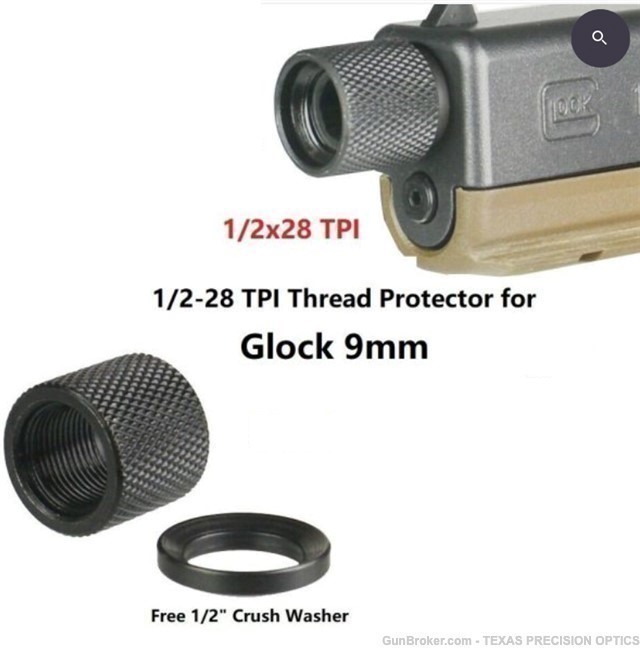 Glock 9mm 1/2X28 Thread Protector, Aluminum 6061 T6 BLACK with Steel Washer-img-2