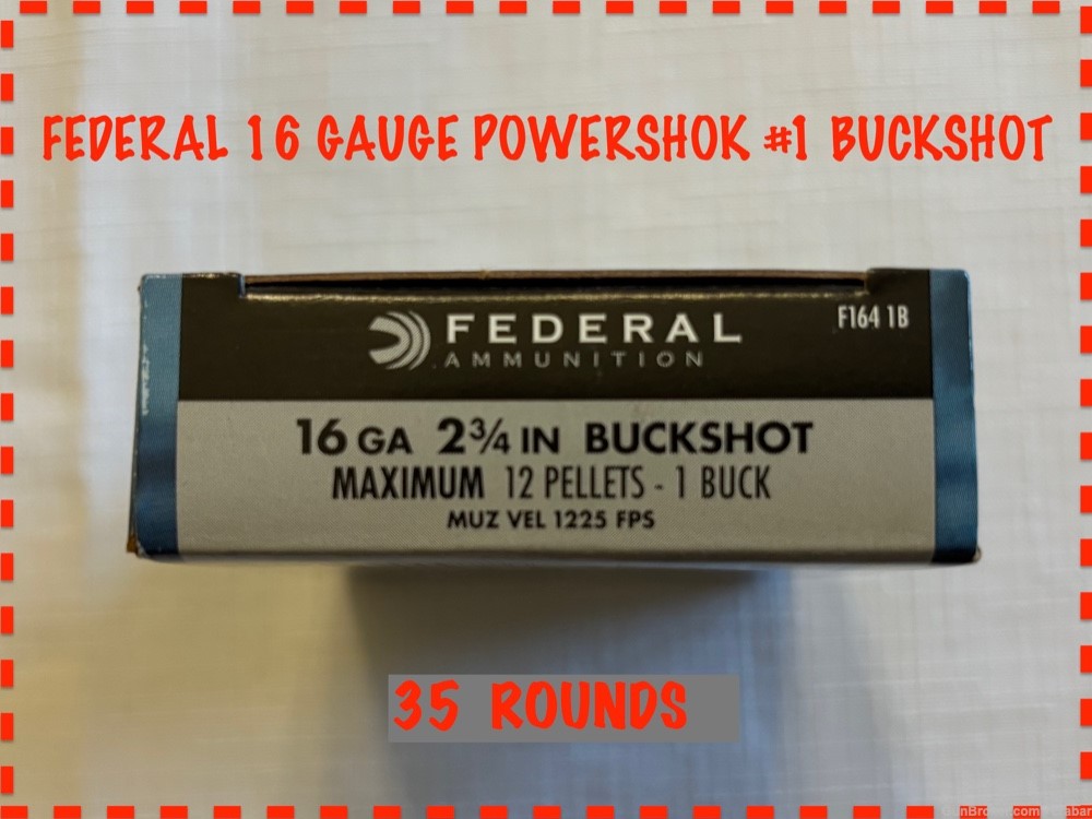 16 GAUGE FEDERAL POWER-SHOK SHOTGUN SHELLS #1 BUCKSHOT 35 ROUNDS-img-0