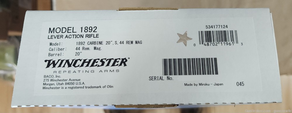 Winchester 1892 Carbine 44mag 44 Mag Magnum 534177124 20" Layaway-img-17