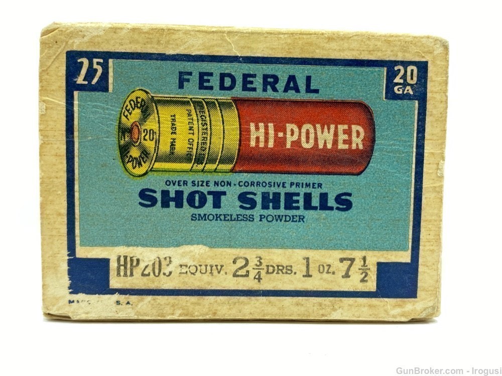 Federal Hi Power 20 Ga 1 Oz 7 1/2 Shot Vintage Box 23 Rounds-img-5