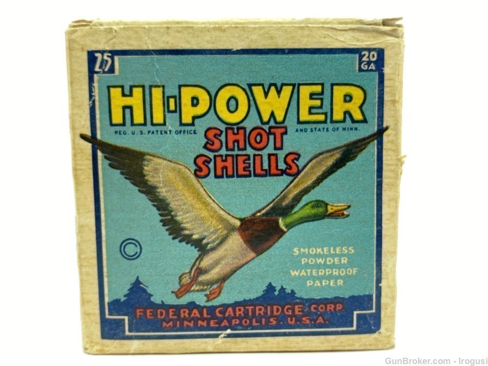 Federal Hi Power 20 Ga 1 Oz 7 1/2 Shot Vintage Box 23 Rounds-img-0